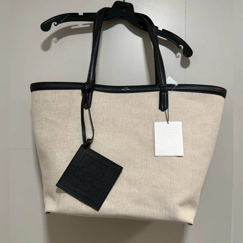 Toteme Canvas Travel Tote, Ecru Black - Picture 3 of 7